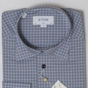Eton Blue & Brown Plaid Dress Shirt - Size 39/15.5 Slim - unworn NWT